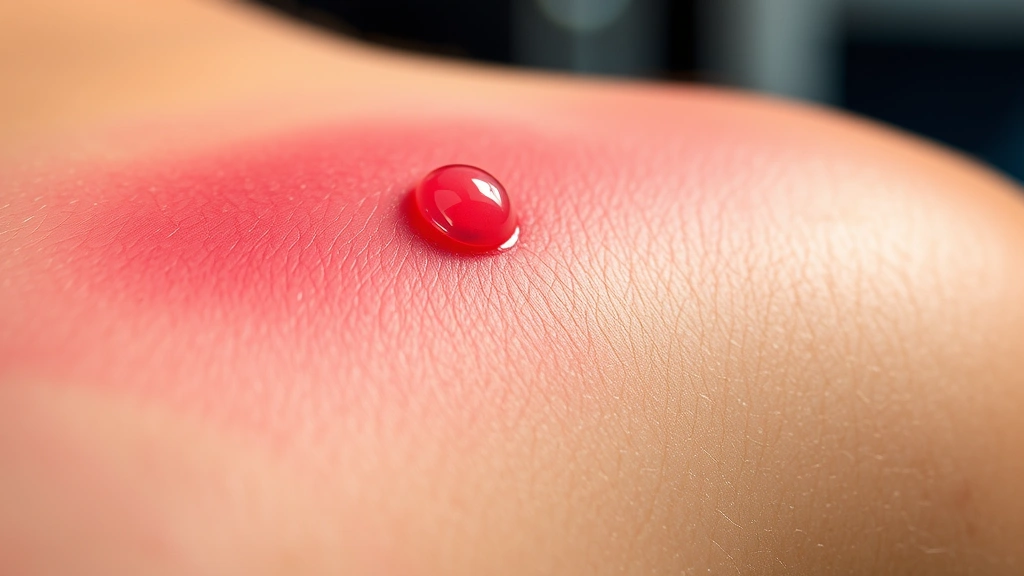 Close-up of fresh tattoo on skin showing initial redness and swelling, with clear droplets of plasma, professional studio lighting, shallow depth of field