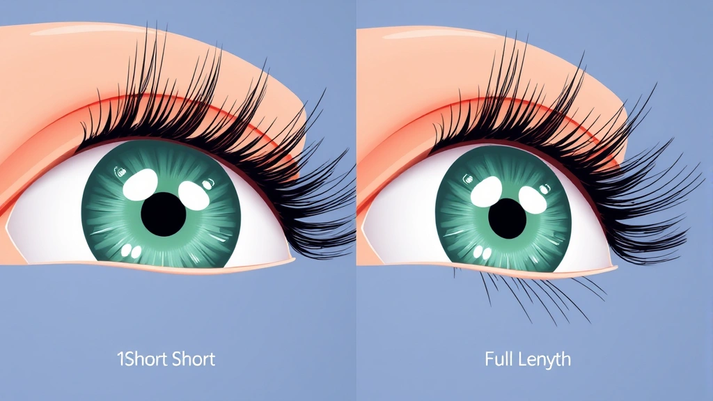 Split-screen comparison showing eyelash growth stages from short to full length, progressive development shown clearly, scientific illustration style
