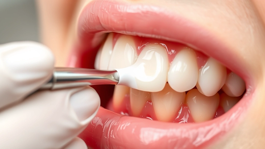 Composite resin filling material being applied to a tooth with a dental instrument, showing the careful application process and tooth restoration technique