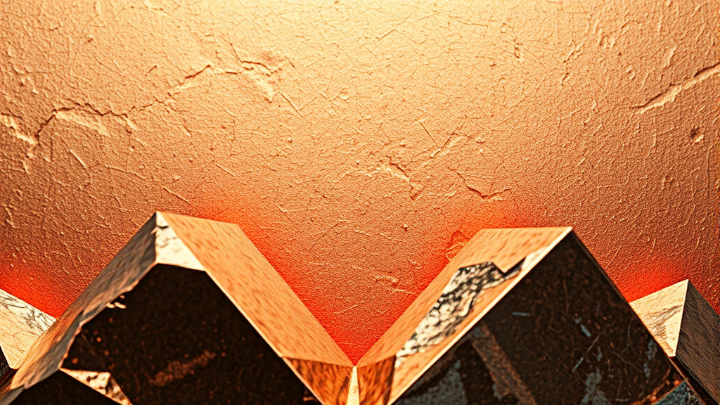 Abstract visualization of rising production costs with metallic materials zinc copper in geometric arrangement no text no words no letters