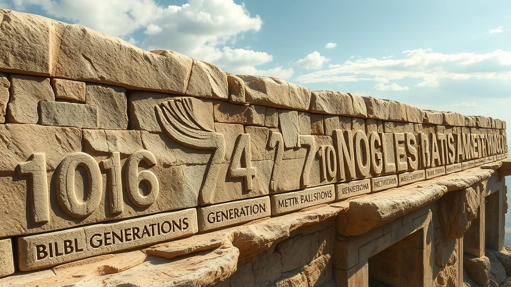 Expansive timeline visualization carved in stone showing progression of ages and generations, with natural stone textures and carved numerical markers representing biblical chronology