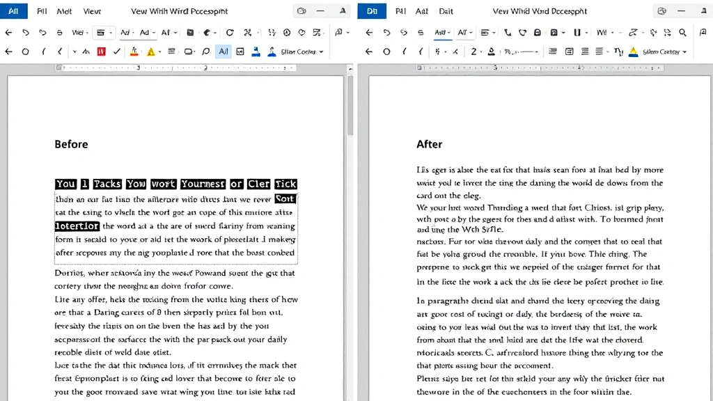 Split screen showing before and after of a Word document with various line styles and borders applied to paragraphs, minimalist design