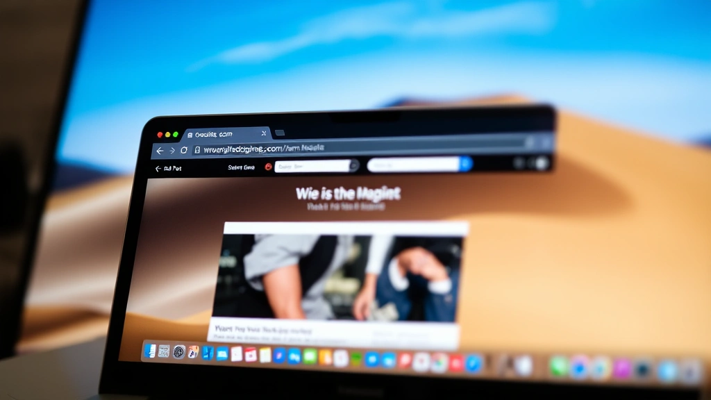 Safari browser window open on a MacBook Pro screen showing website interface, blurred background, focused on the browser toolbar and address bar