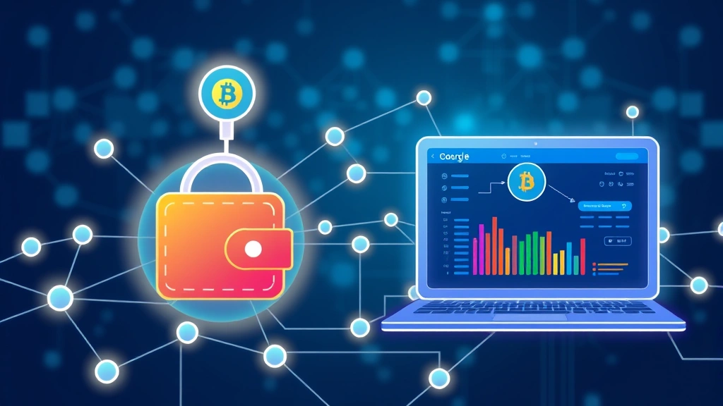 Digital illustration style showing blockchain network nodes and connections flowing between a wallet icon and exchange platform interface
