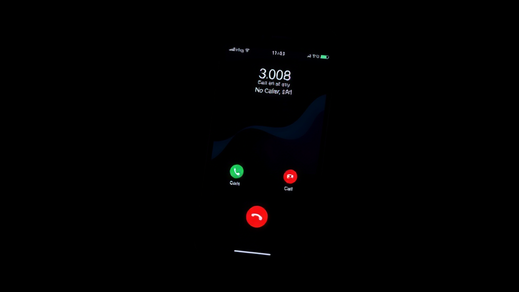 Modern smartphone displaying incoming call screen with no caller ID, mysterious glowing effect, dark background, no text no words no letters