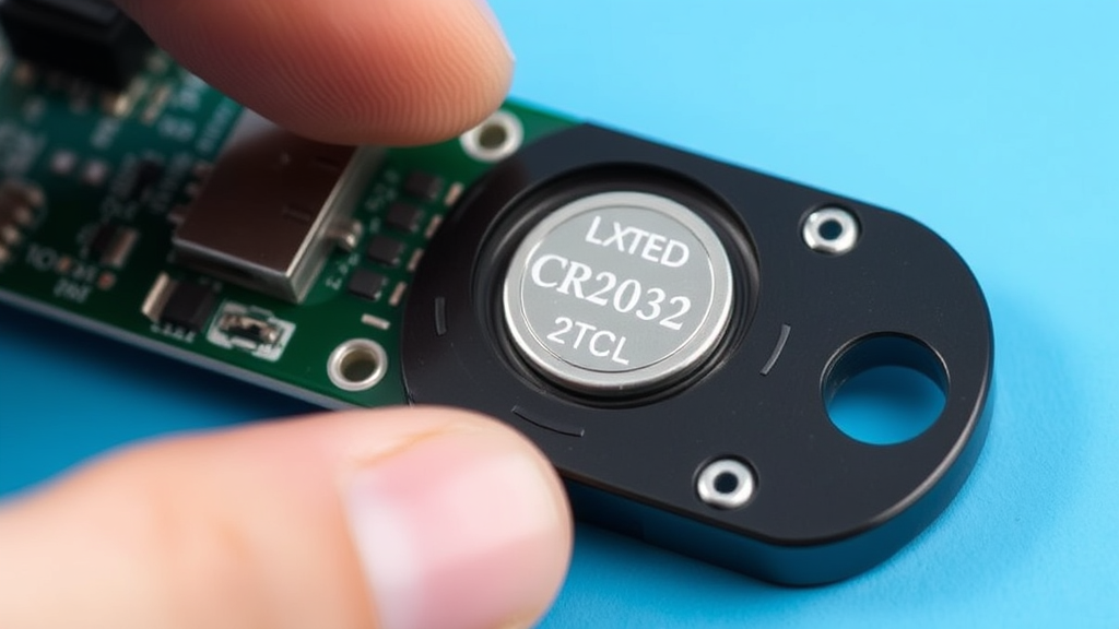 New CR2032 battery being inserted into AirTag with proper orientation and positioning, no text, no words, no letters