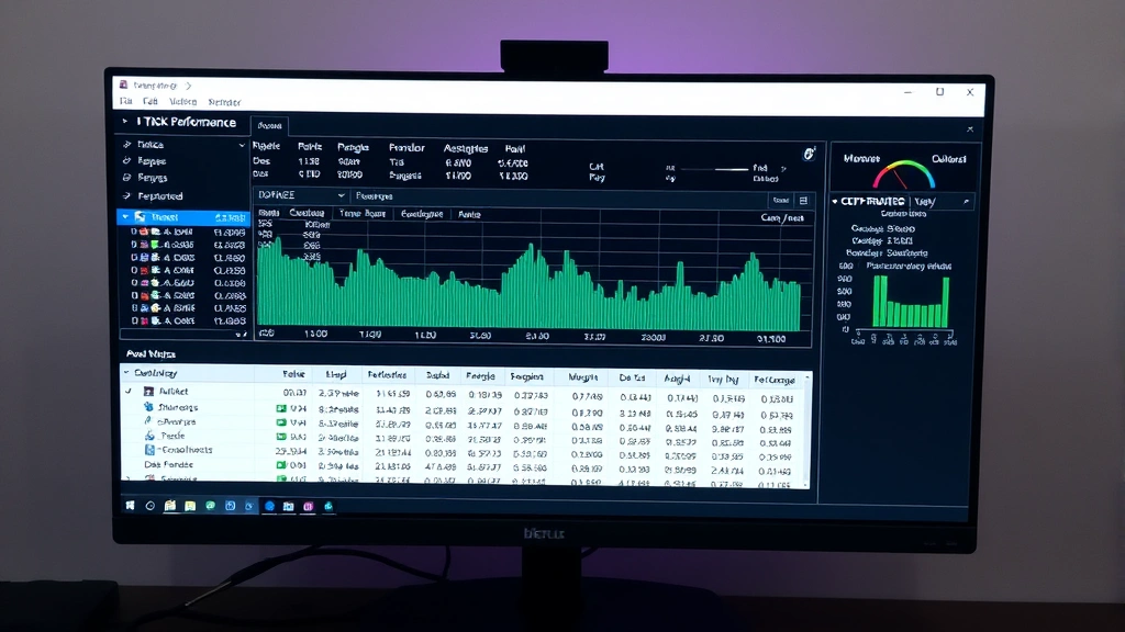 Computer Task Manager performance tab displayed on a monitor screen showing CPU usage graphs and metrics, clean modern interface, no labels visible