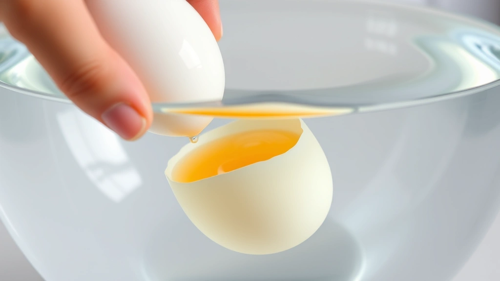 Close-up of a fresh egg being gently placed into a clear glass bowl filled with cool water, showing the egg sinking to the bottom on its side
