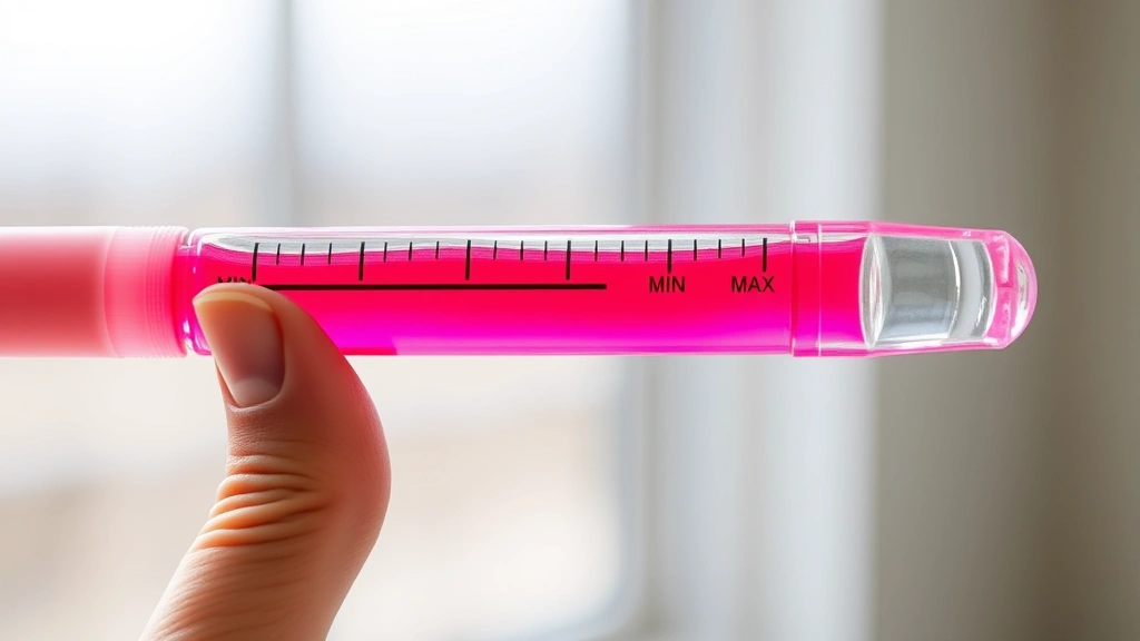 Hand holding a transmission dipstick horizontally, examining the fluid color and level markings in natural daylight with clear MIN and MAX indicators visible