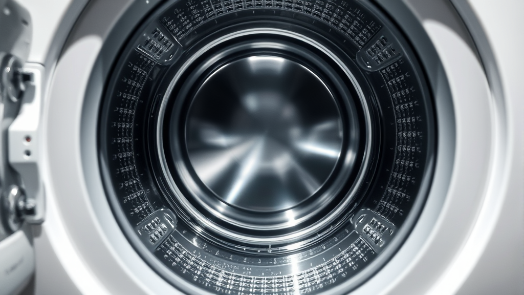 Modern washing machine interior drum with sparkling clean surfaces and bright lighting no text no words no letters