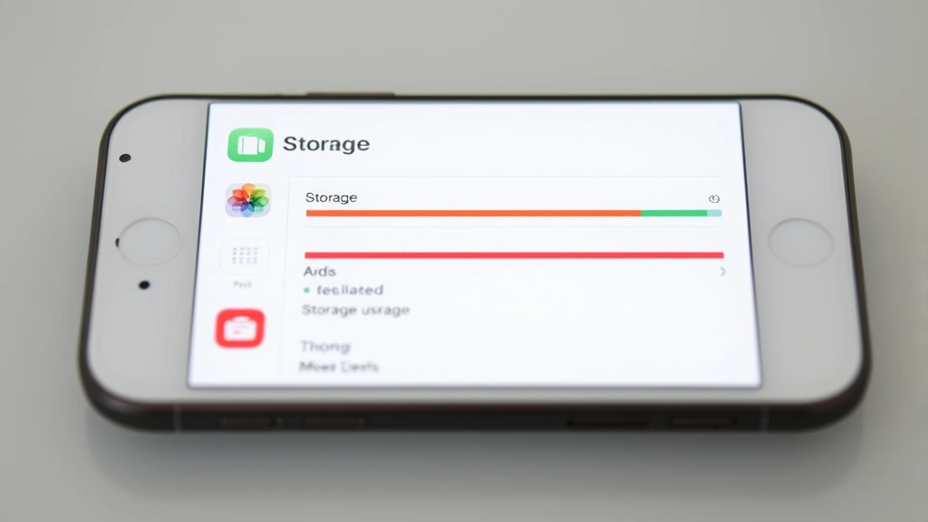 Smartphone displaying iPhone Storage settings screen with colorful app icons and storage usage bars, no text visible