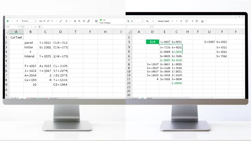 Split-screen composition showing two different Excel formula approaches side by side, with cell references and combined results visible on a modern computer display