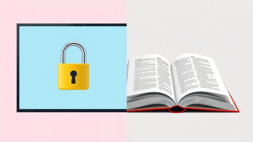 Split-screen showing a locked padlock on one side and an open book on the other, representing privacy and knowledge sharing, clean digital art style