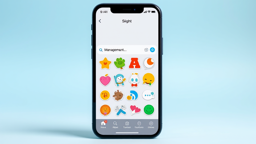 iPhone screen showing colorful digital stickers and message app interface with storage management options no text no words no letters