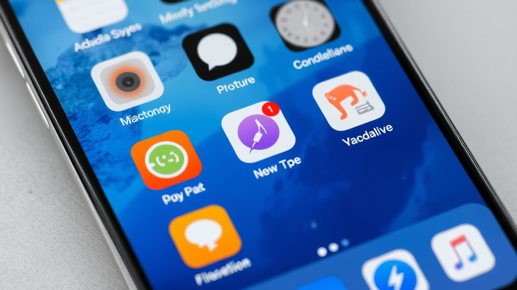 Clean organized iPhone home screen with app icons being deleted and storage optimization symbols no text no words no letters