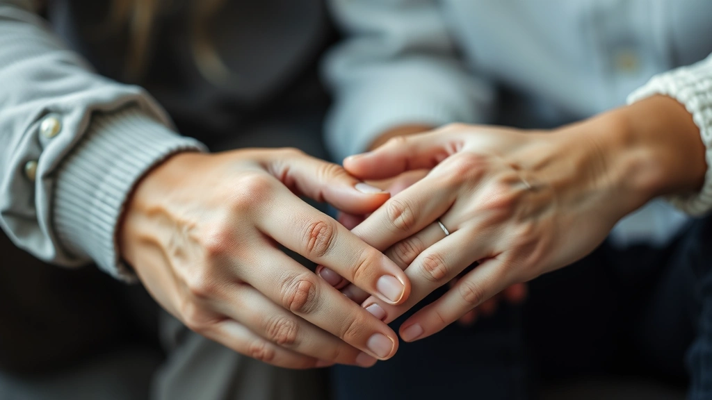 Close-up of hands showing communication and connection between partners, gentle touching, intimate moment, soft focus photography