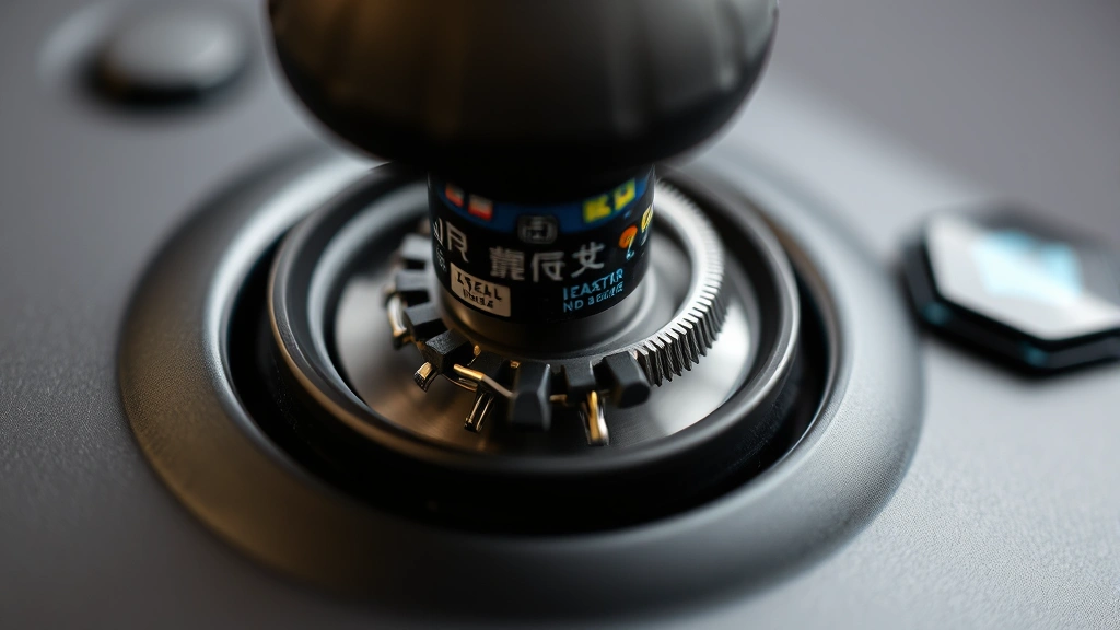 Close-up of gaming controller analog stick mechanism showing internal potentiometer components and contact points, detailed macro photography of stick assembly
