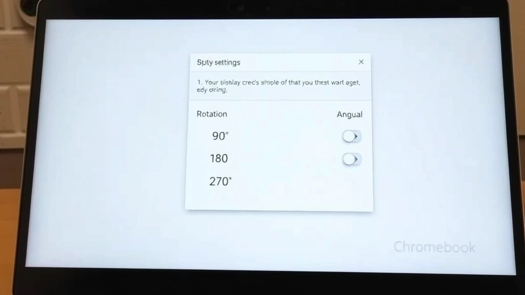Chromebook display settings menu open on screen showing rotation options with 90, 180, and 270 degree angle selections visible
