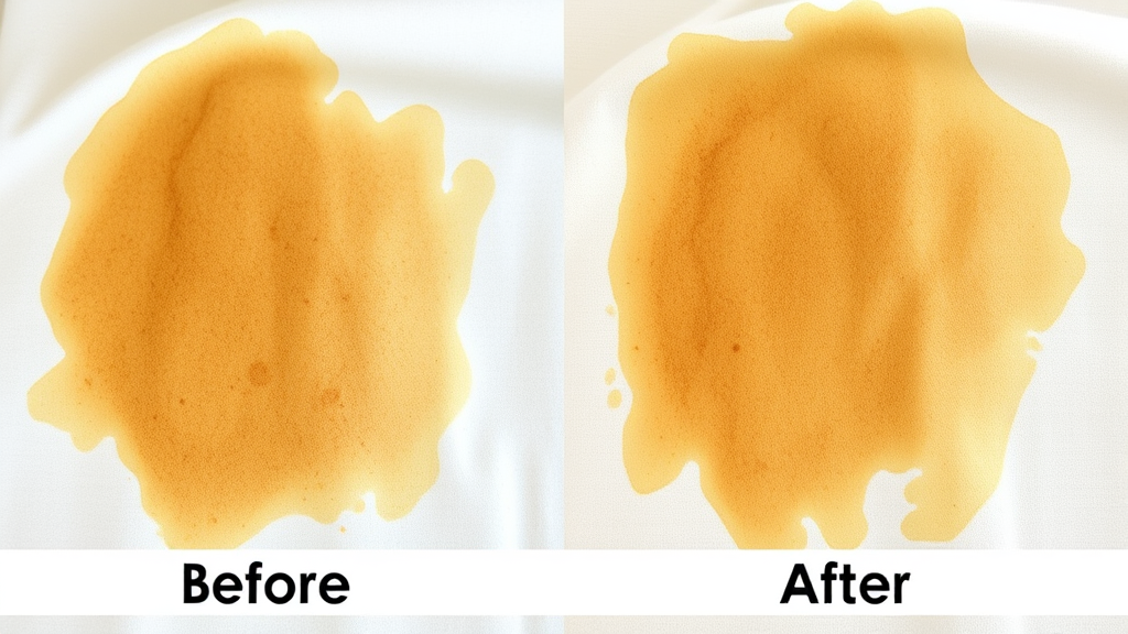 Before and after comparison of oil stained clothing treatment results, no text no words no letters