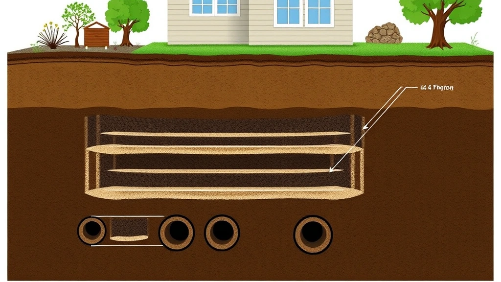 Underground cross-section diagram showing groundhog burrow system with multiple tunnels and chambers beneath a house foundation, detailed soil layers and entrance holes visible