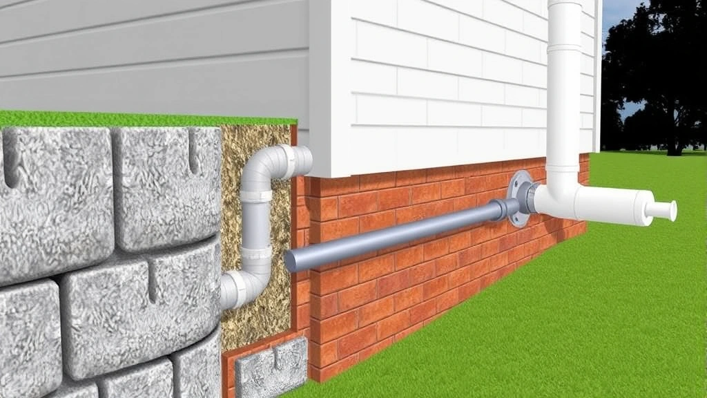 Cross-section diagram showing sealed gaps around pipes and utilities entering a house foundation, with steel wool and caulk visible in cracks