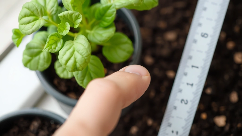 Person checking moisture level of potting soil with finger, healthy green houseplant visible with soil in background