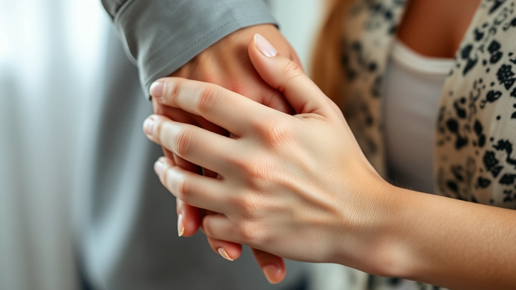 Close-up of hands gently touching and massaging, demonstrating tender physical connection and care between partners