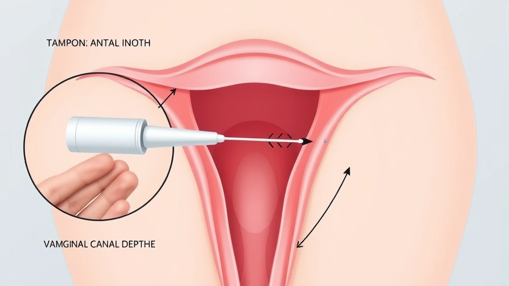 Anatomical illustration-style visualization of proper tampon insertion angle and depth within the vaginal canal, educational medical accuracy, no text or labels visible