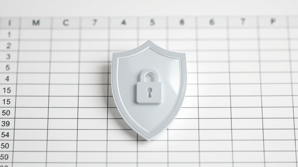 Close up view of Excel spreadsheet cells with protective shield overlay and security icons no text no words no letters