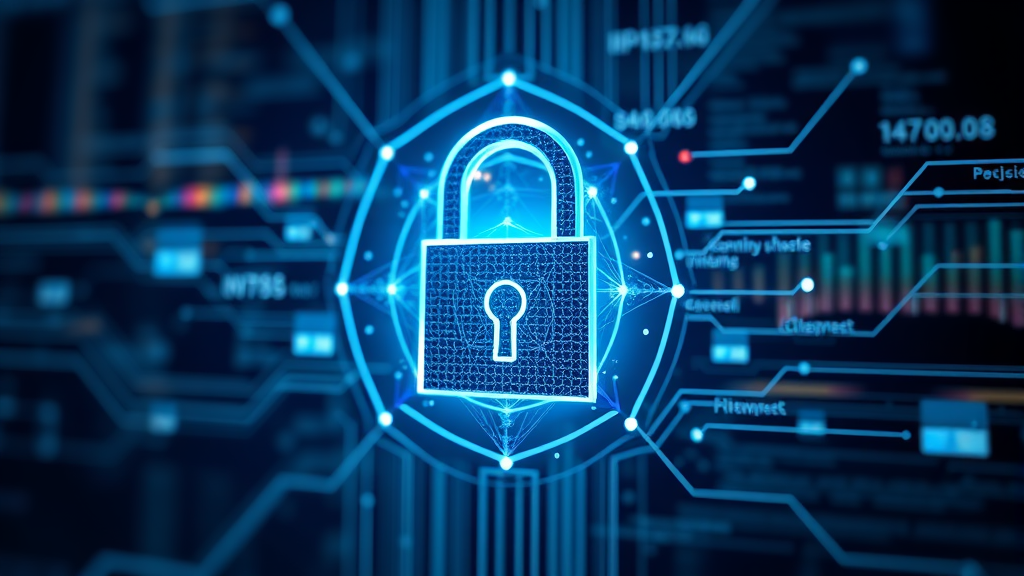 Abstract representation of data protection with geometric lock patterns and spreadsheet grid elements no text no words no letters