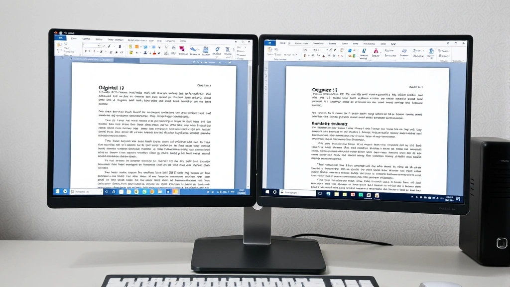 Split screen showing original and copied Word documents side by side on computer monitor, organized file management display