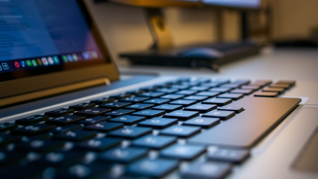 Close-up of a laptop keyboard showing the numeric keypad on the right side, with numbers clearly visible, modern computer setup on a desk with soft lighting