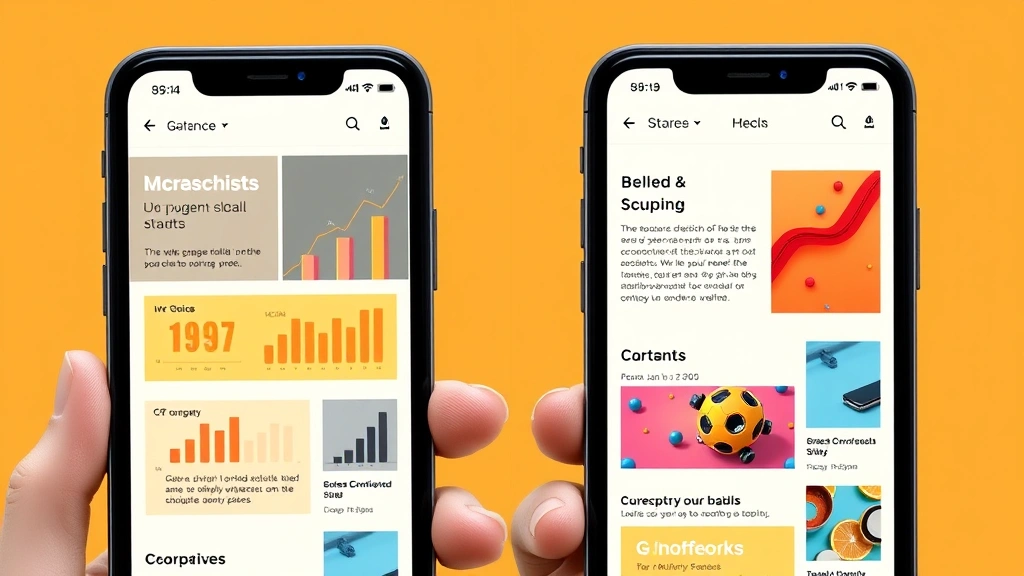 Split-screen comparison showing engaging content versus bland content layouts on a smartphone display, with visual elements like charts and colorful graphics highlighted