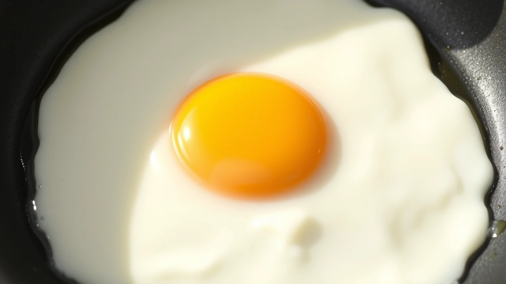 Perfect over easy egg in a non-stick pan showing translucent runny yolk surrounded by completely set opaque white, butter pooling around edges, natural morning light