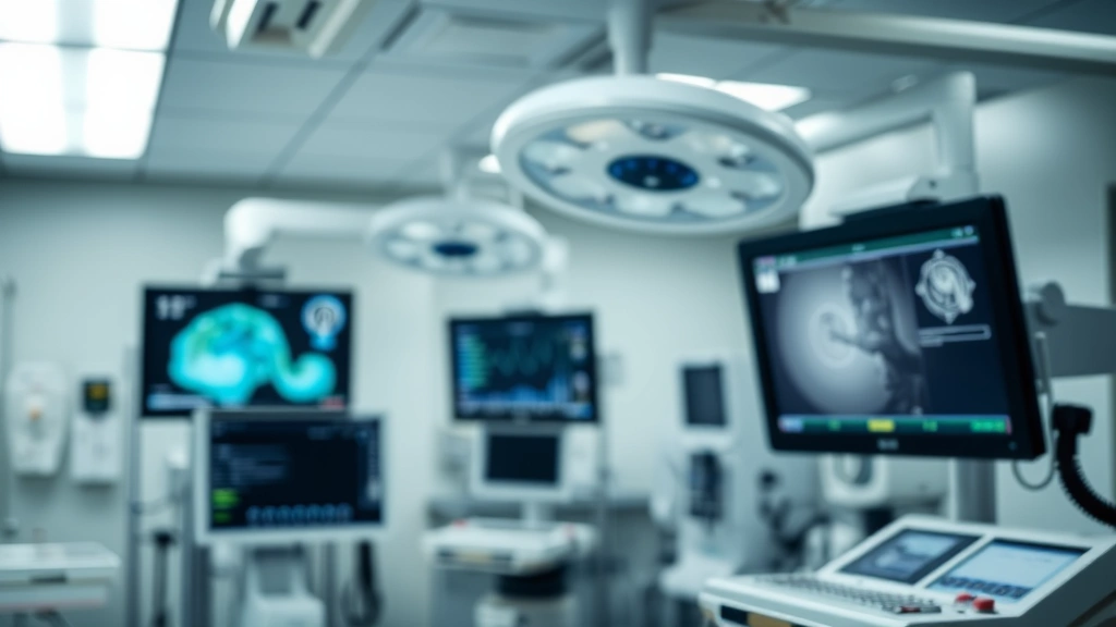 Emergency room hospital setting with medical monitors and equipment, blurred background, focused on medical technology and healthcare environment