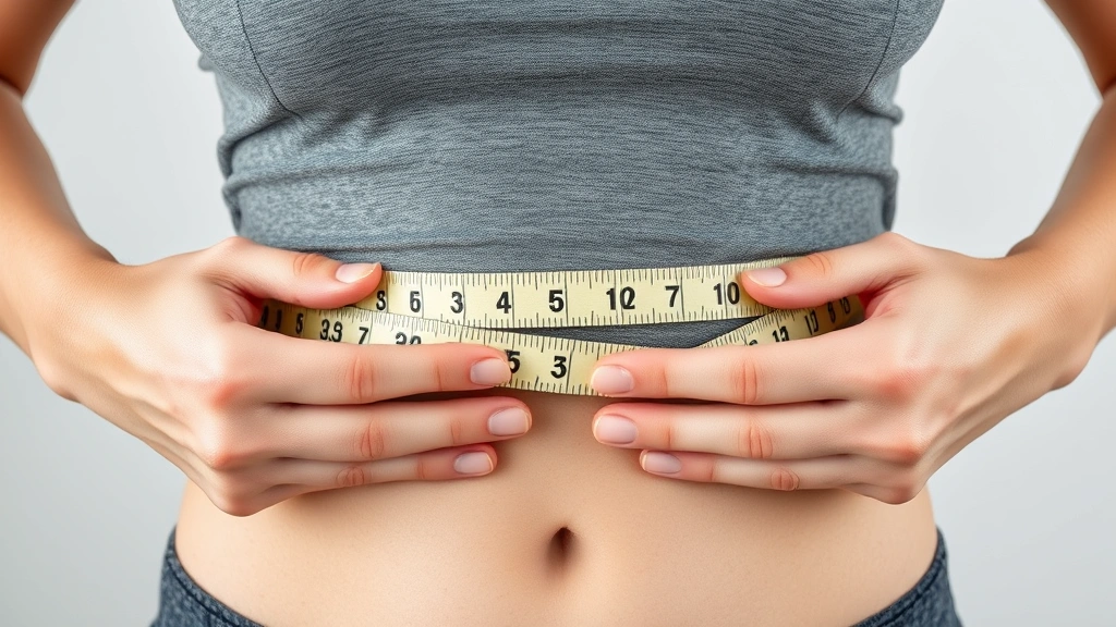Close-up of hands positioning a soft flexible measuring tape around the waist area, showing correct snug placement without compression on relaxed torso