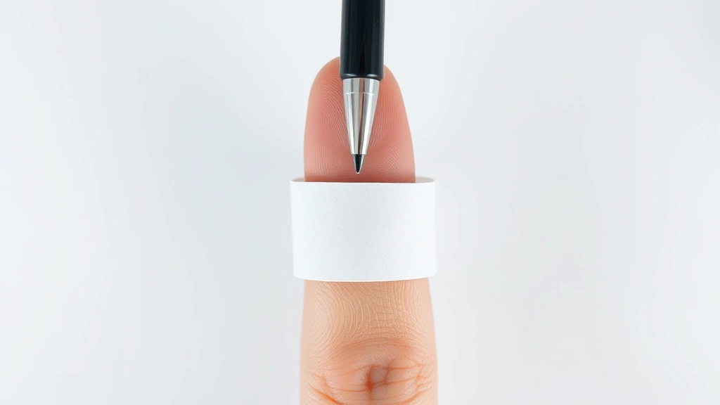 Close-up overhead view of a white paper strip wrapped around a finger with a pen marking the overlap point on a clean desk surface