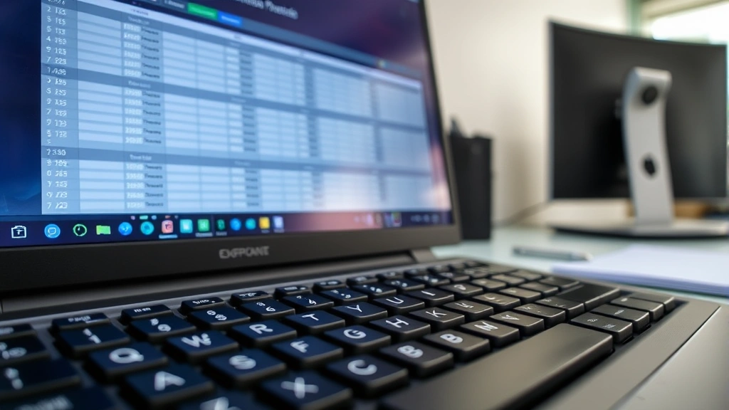 Close-up of computer keyboard with password characters displayed on monitor screen, showing spreadsheet interface in background, modern office desk setup