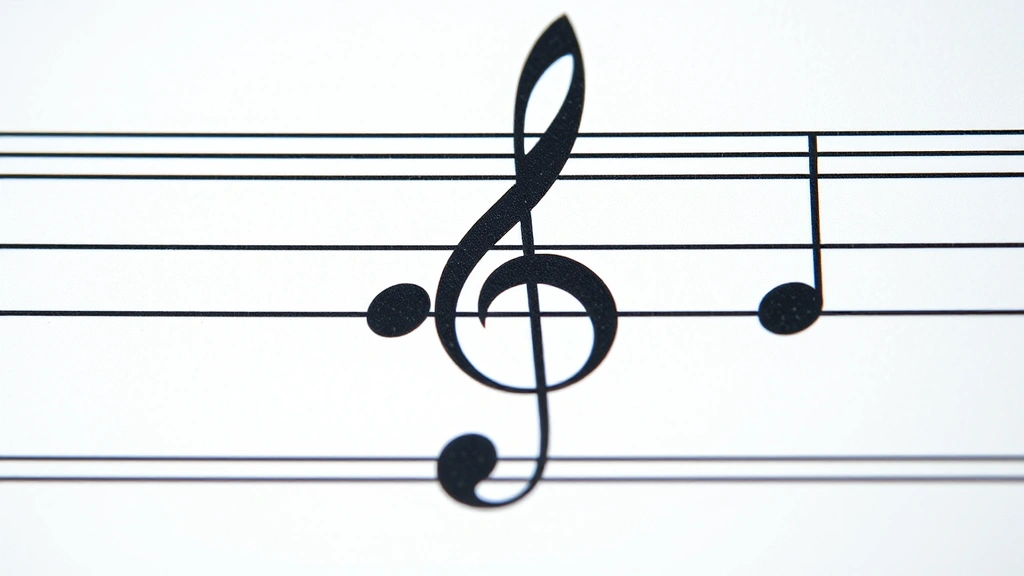 Close-up of a musical staff with treble clef symbol and several quarter notes positioned on different lines and spaces, clean white paper background