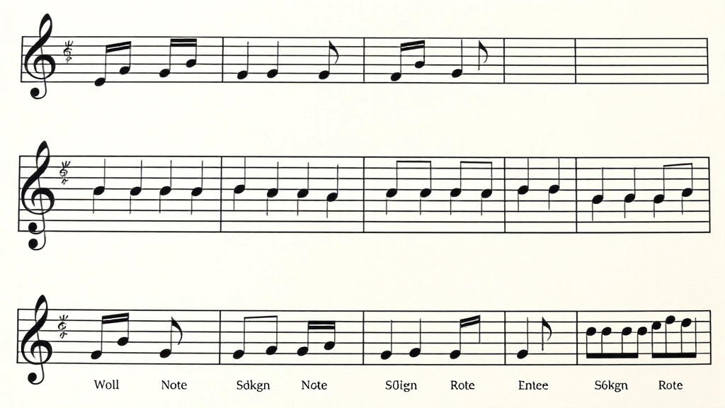 Detailed illustration of musical notation showing various note durations from whole notes to sixteenth notes, with corresponding rest symbols displayed side by side