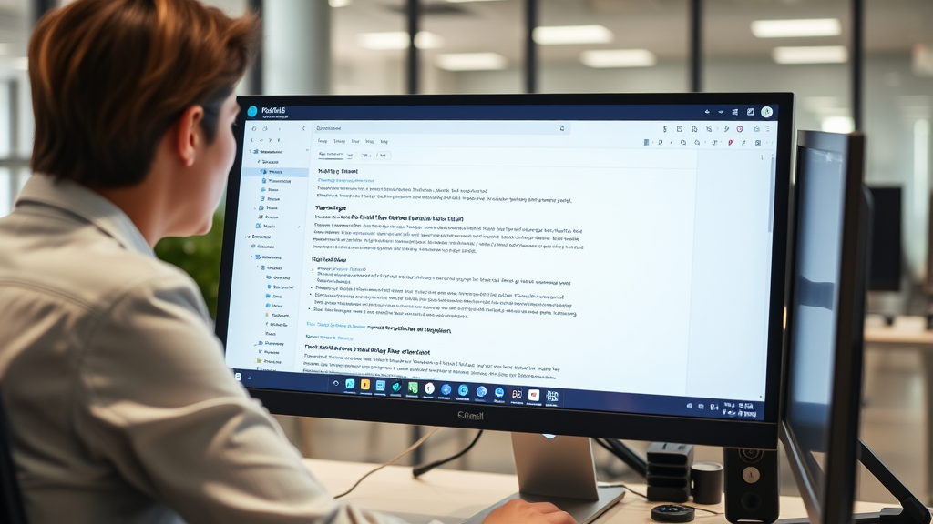 Professional person at computer screen managing email interface with recall functionality, modern office setting, no text no words no letters