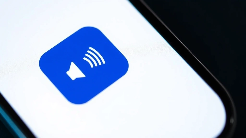 iPhone displaying phone call interface with speaker icon highlighted, modern minimalist design with blue and white color scheme, close-up of screen showing active call