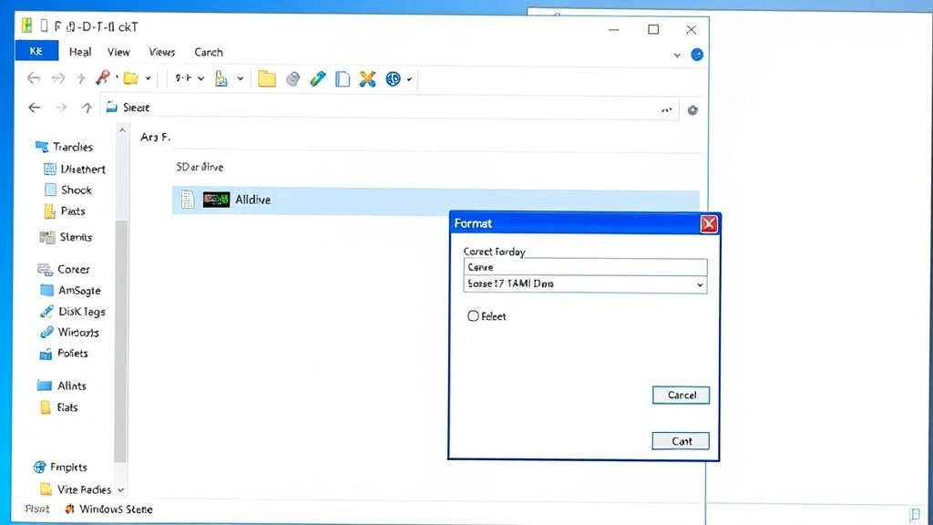 Computer screen displaying a Windows File Explorer window with an SD card drive selected and the format dialog box open, clear and readable interface
