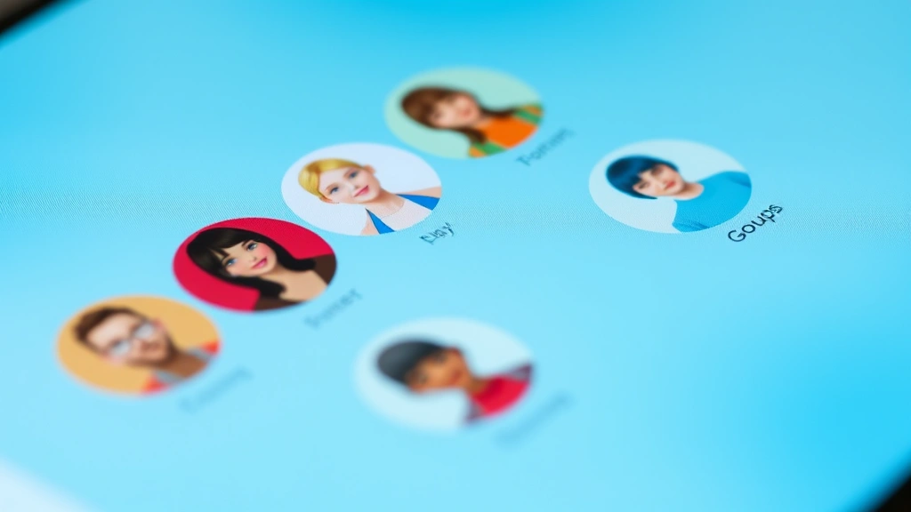 Close-up of smartphone screen showing group text message interface with multiple contact avatars visible, clean modern design aesthetic