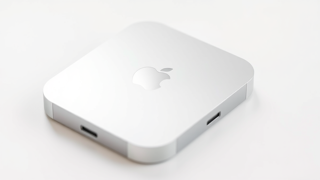 Apple AirTag device on clean white surface showing stainless steel back and battery compartment, no text no words no letters