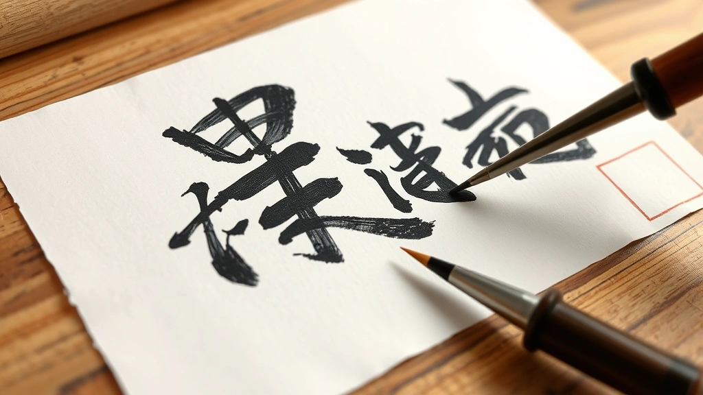 Chinese calligraphy brush painting the characters for thank you on rice paper, traditional ink and wooden desk, artistic close-up showing brush strokes and character details