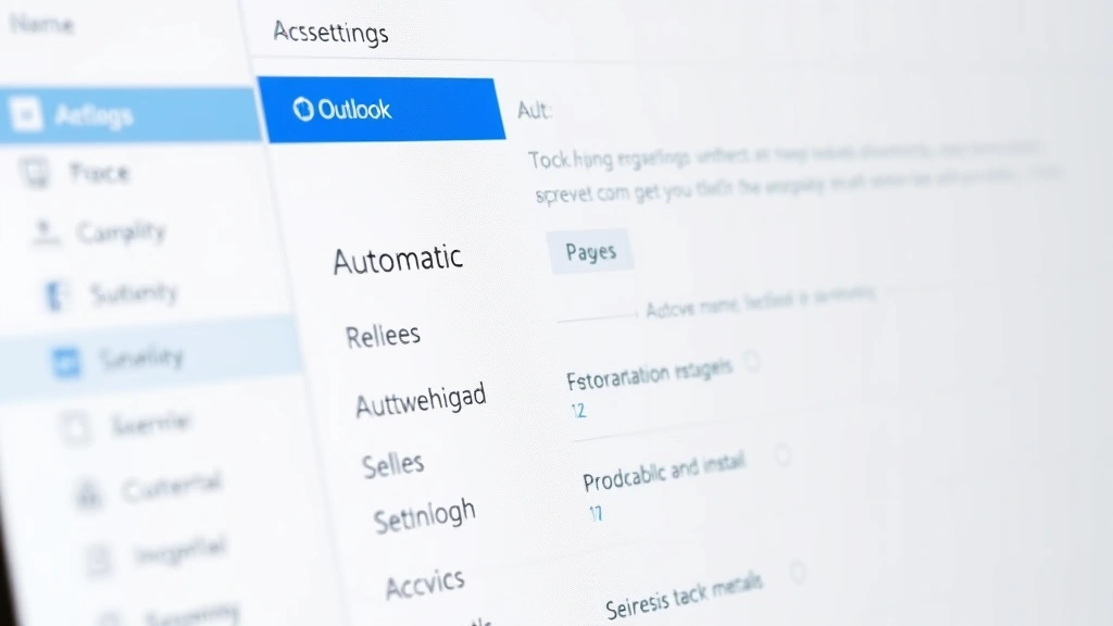 Close-up of computer monitor showing Outlook settings interface with automatic replies menu highlighted, clean minimalist design