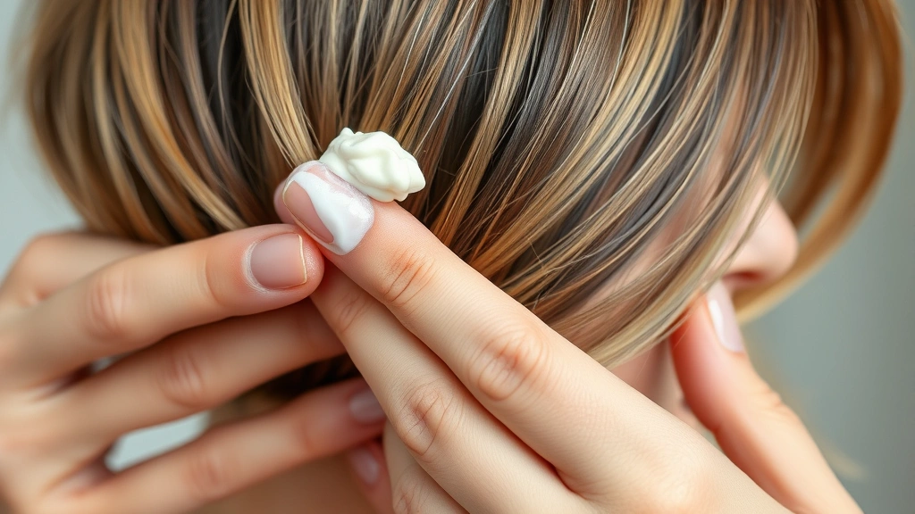 Close-up of hands applying light texturizing cream to short layered hair, showing product distribution technique with fingers separating strands for definition