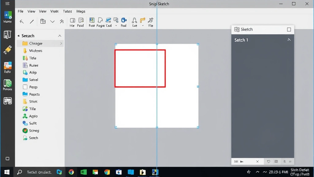 Split-screen showing Windows Snip and Sketch tool interface with selection box highlighting a portion of desktop, editing toolbar visible