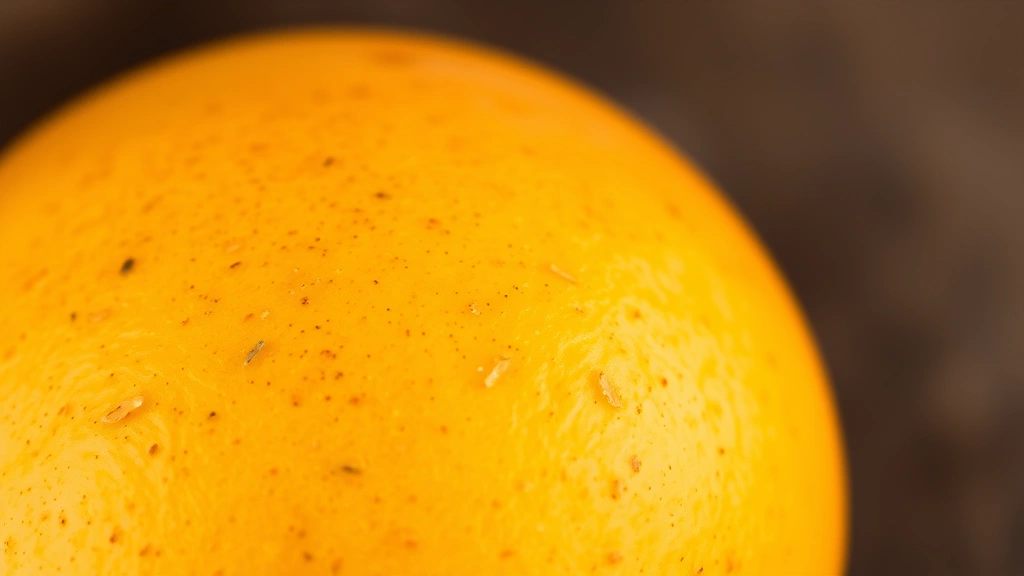 Detailed macro shot of a ripe mango's skin texture with natural freckle-like spots visible, showing the surface characteristics of a perfectly ripe fruit